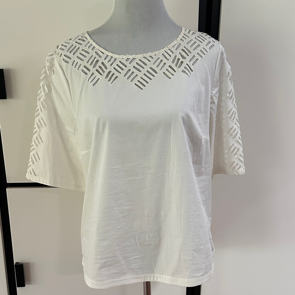 DKNYC White Cutout Women's Short Sleeve Blouse top